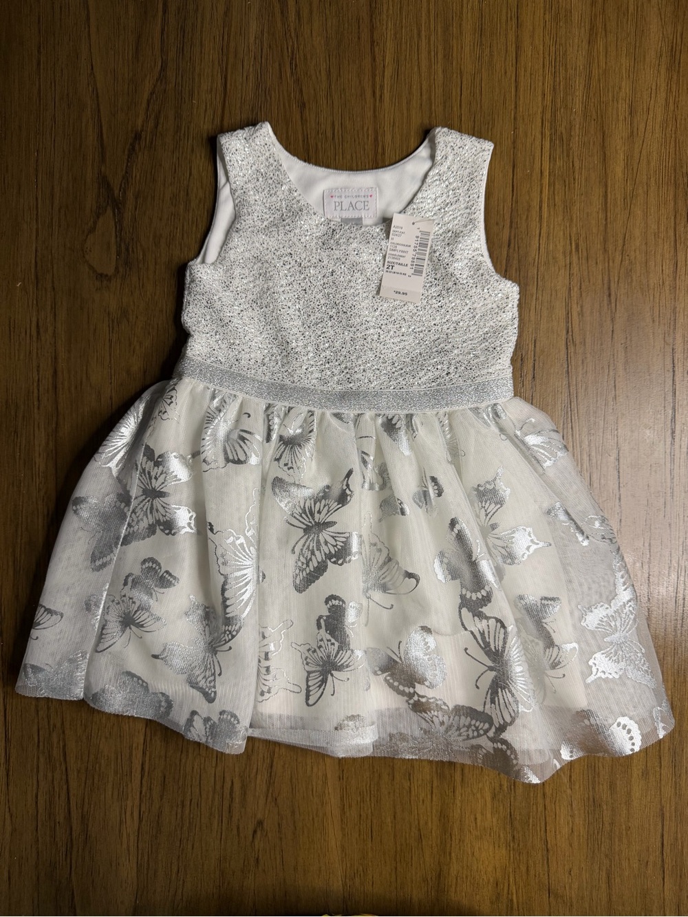 The Children's Place Silver & White Butterfly Tulle Party Dress